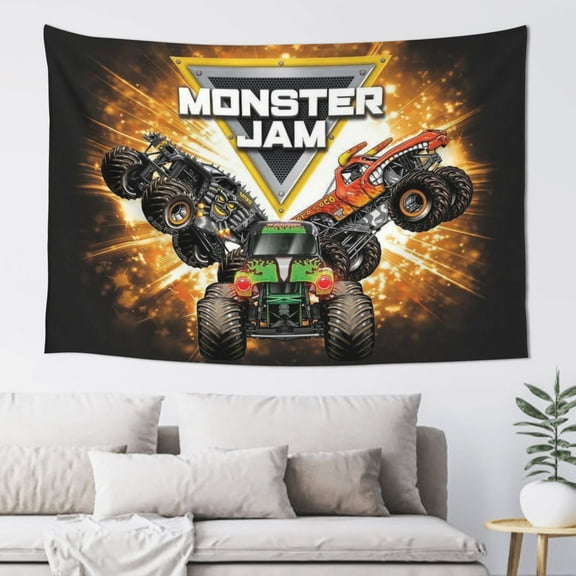 Monster Trucks-Jam Tapestry Banner 60 X 40 inch Decor Art Tablecloth Wall Hanging Mural for Bedroom Dorm