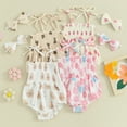 thumbnail image 3 of Gupgi Combinaisons une Pièce pour Bébé Fille Justaucorps Floraux Sans Manches Smocké avec Bandeau, 3 of 9