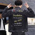 thumbnail image 2 of Abrigo vaquero con botones negros de otoño para hombre, chaqueta vaquera para hombre, estilo punk, motociclista, con bordado japonés, precio bajo, desgastado, lavado, 2 of 5