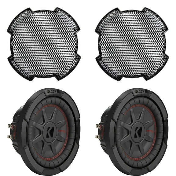 Kicker (2) 48CWRT82 CompRT 8" Sub, Dual Voice Coil, 2-Ohm, & 52GR8 Grill Bundle