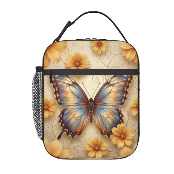Butterfly Lunch Bag For Women, Reusable Butterflies Floral Theme Lunch Bags, Small Portable Foldable Insulated Lunch Bag For Work Office Travel Bento