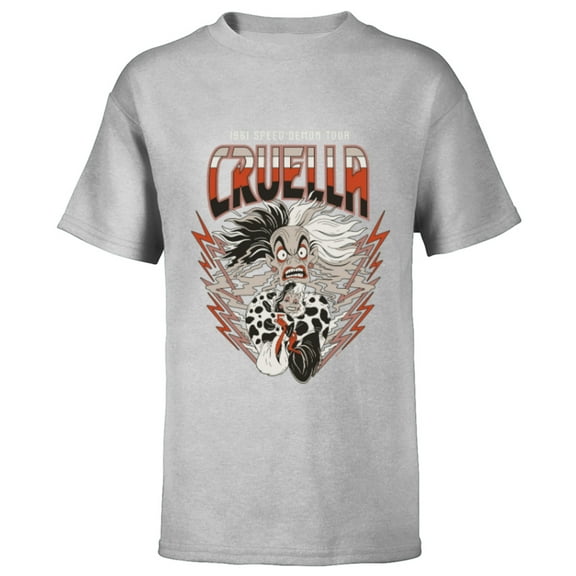 Disney Villains Cruella De Vil 1961 Speed Demon Tour Band - Short Sleeve T-Shirt for Kids - Customized-Athletic Heather