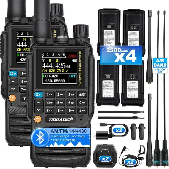 TIDRADIO TD-H3 GMRS Radio Handheld(4PCS Batteries, 15.12" Antenna), Wireless Programming, 8-Band Long Range Walkie Talkies Two Way Radios, Air Band NOAA Weather Receiver for Hunting, Full Kit 2 Pack