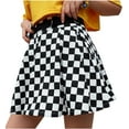 thumbnail image 2 of HLSOHJP Women's Flared Checkerboard Mini Skirt Girls High Wasited Sweat Plaid Checkered Short Pleated Swing Skirts, 2 of 4