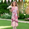 thumbnail image 4 of Uourmeti Pink Cartoon Dragon Print Girls Maxi Summer Dress with Pocket Short Sleeve Spring Boho Long Sundress Casual School for Kids, Size 13-14 Years, 4 of 7