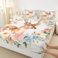 thumbnail image 4 of Castle Fairy Watercolor Floral Deer Queen Sheets 4 Pieces,Romantic Rose Daisy Queen Sheet Sets,Pink Blue Cream,1 Fitted Sheet, 1 Flat Sheet and 2 Pillowcases, 4 of 6