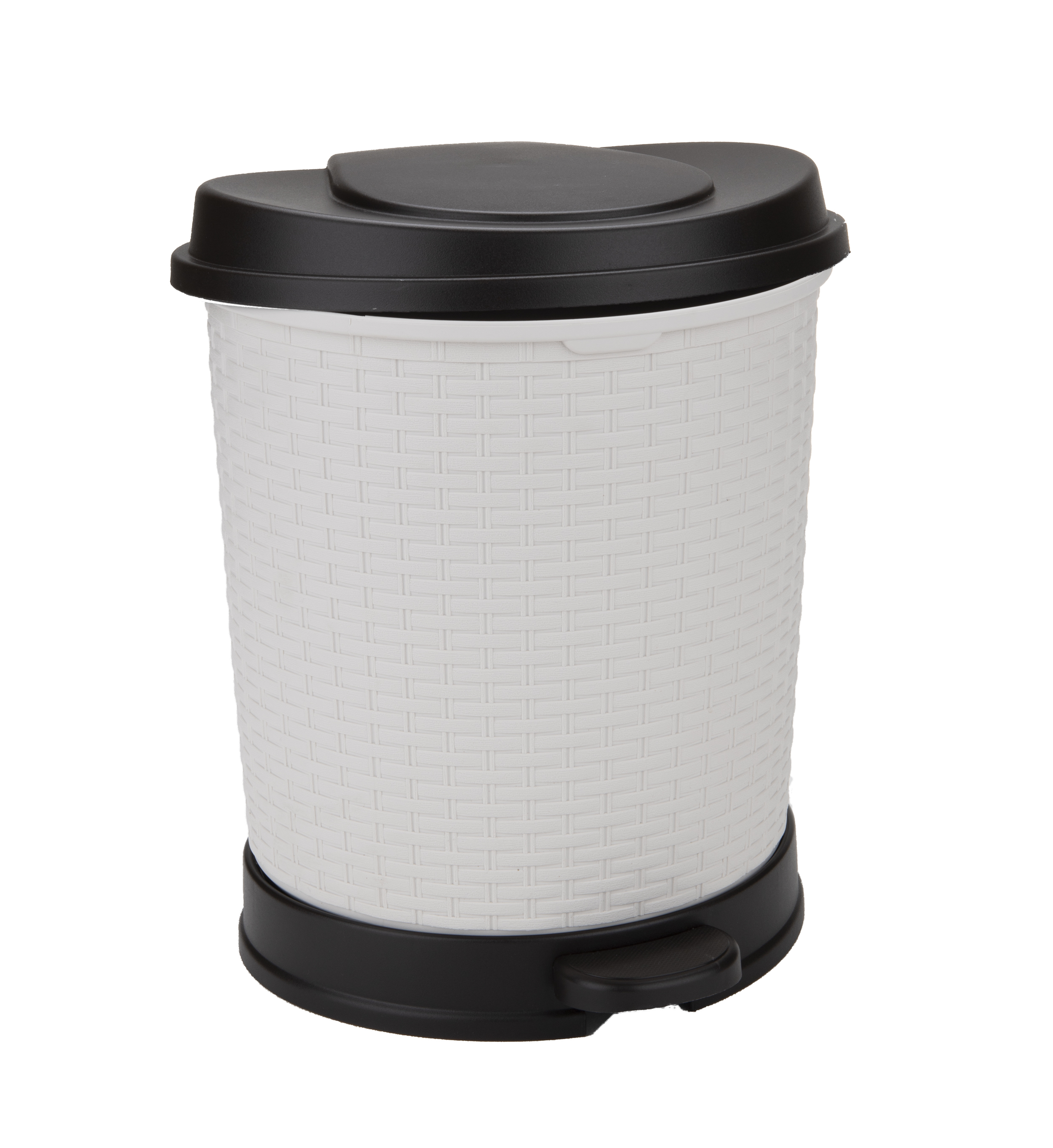 Mind Reader Rattan Trash Bin 21 Liter / 5.5 Gallon, Plastic Garbage Bin, Ivory Garbage Bin