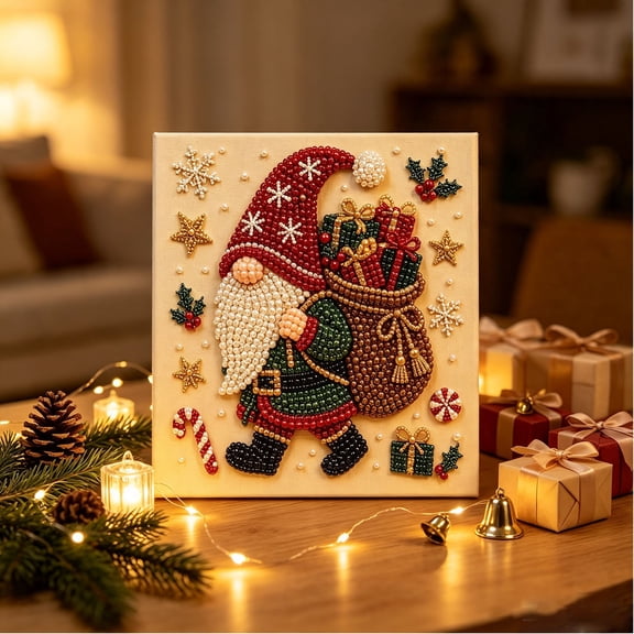 Christmas Gnome Diamond Art Kit Full Round Rhinestone Art Winter Snowflake Candy Cane Scene Relaxing DIY Holiday Craft Home Wall Decor