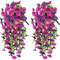 Summercome Artificial Flowers for Outdoors Decoration, 2 Pack Fake Hanging Morning Glory UV & Fading Resistant, Faux Plants for Home Porch Patio Balcony Planter Yard Garden Farmhouse, Purple