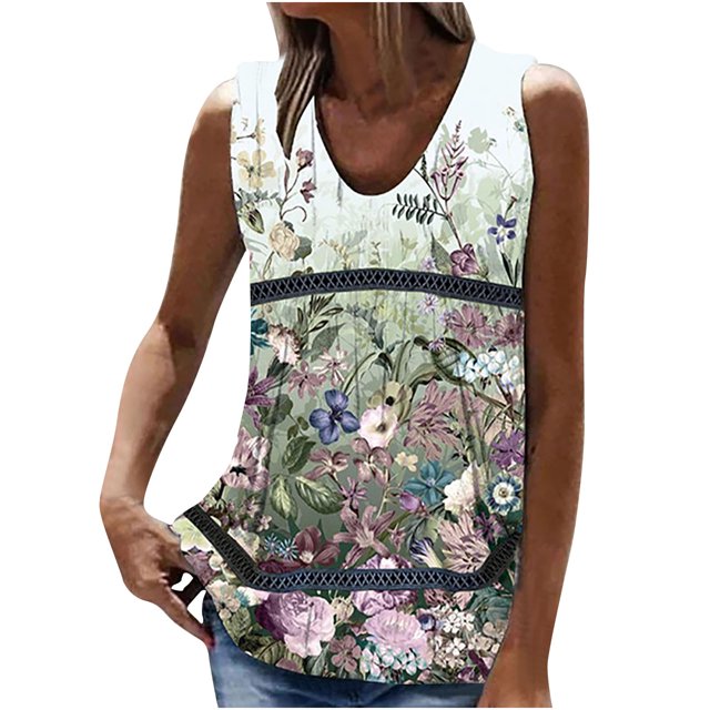 Birdeem Mode Femme Été Sans Manches Col en V Chandail Imprimé Blouse Décontractée
