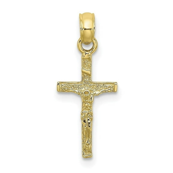 Auriga Fine Jewelry 10K Yellow Gold 2-D Mini Crucifix Cross Charm Pendant for Women (L-9.9mm)