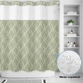 thumbnail image 4 of No Hook Shower Curtain with Built-in Rings - Sage Green Waves Striped Washable Waterproof Fabric Bathroom Curtains for Hotel,Rentals, 72 X 78 Inch Long , Abstract White Geometric Lines, 4 of 9