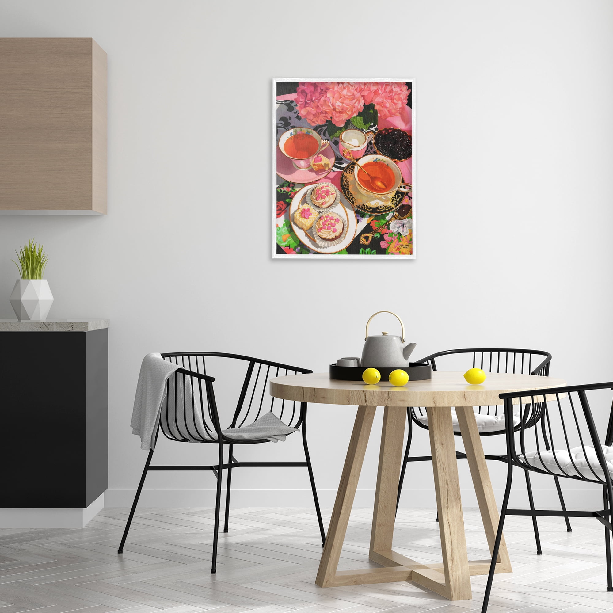 Stupell Industries Pink Hydrangea Tea Party Food & Beverage Painting White Framed Art Print Wall Art, 24 x 30