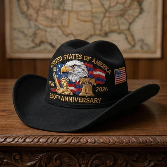 United States 250th Anniversary Cowboy Hat,1776-2026 US Independence Western Felt Hat with Patriotic Eagle and Liberty Bell