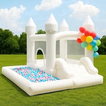 NBSPORT White Bounce House with Blower, 9x9x7FT Inflatable Castle with Slide & Ball Pit, Wedding Party Decoration & Kids Indoor Outdoor Jumping House