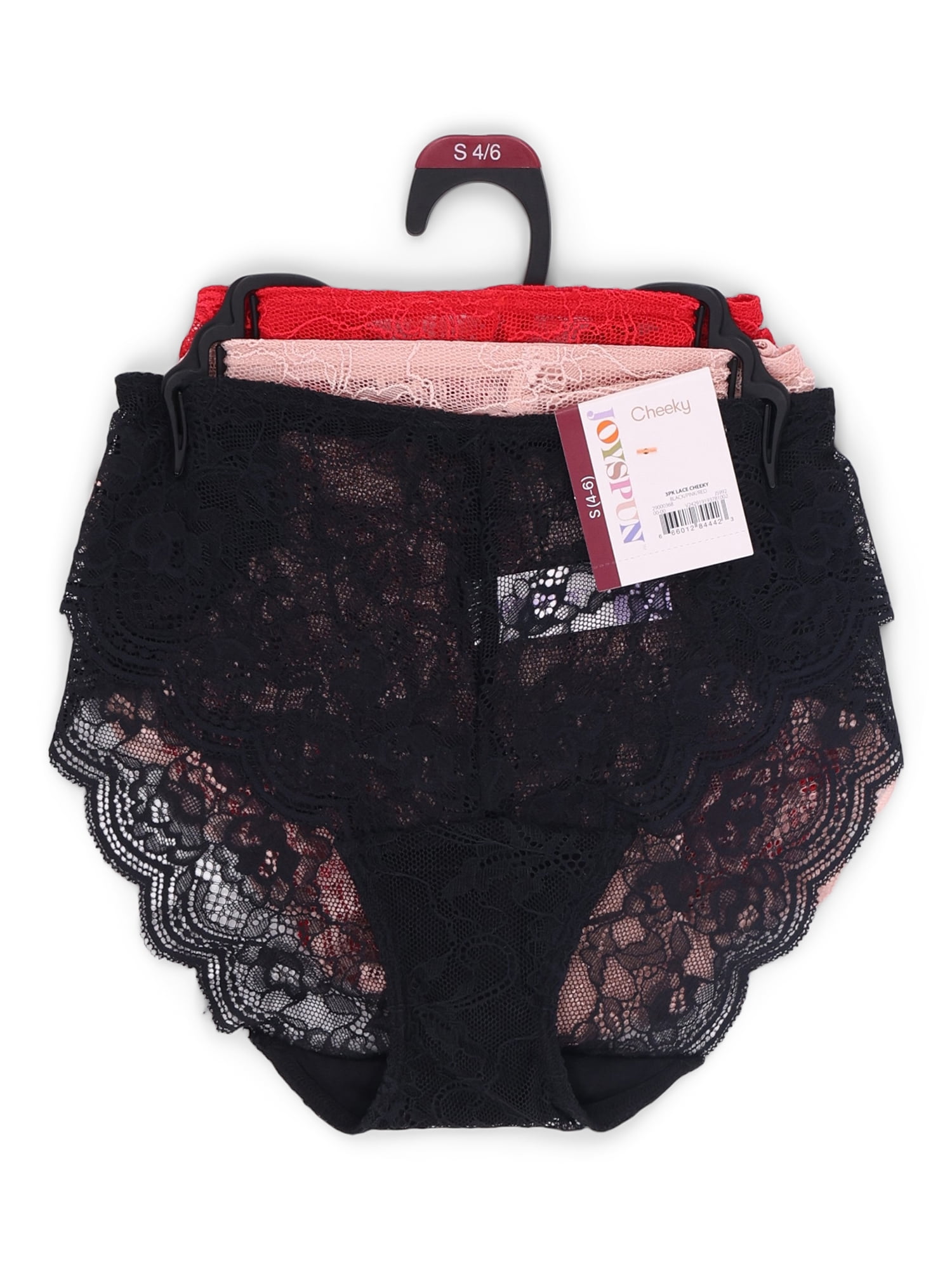 Joyspun Women's Stretch Lace Cheeky Panties, 6-Pack, Sizes S