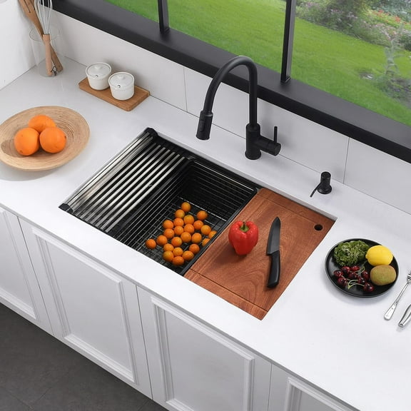 33 inch Farmhouse Sink, 33" x 22" Apron Front Kitchen Sink, Stainless Steel Farmhouse Tank Workstation Single Bowl workstation Basin, 16 Gauge Deep Single Bowl Kitchen Farm Sinks with Accessories