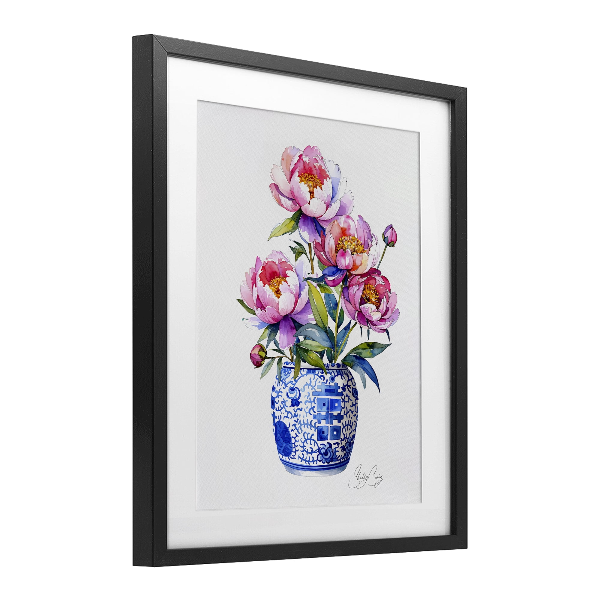 Stupell Industries Blue Dynasty Blooms Black Framed Print Under Glass, design by Shelly Craig