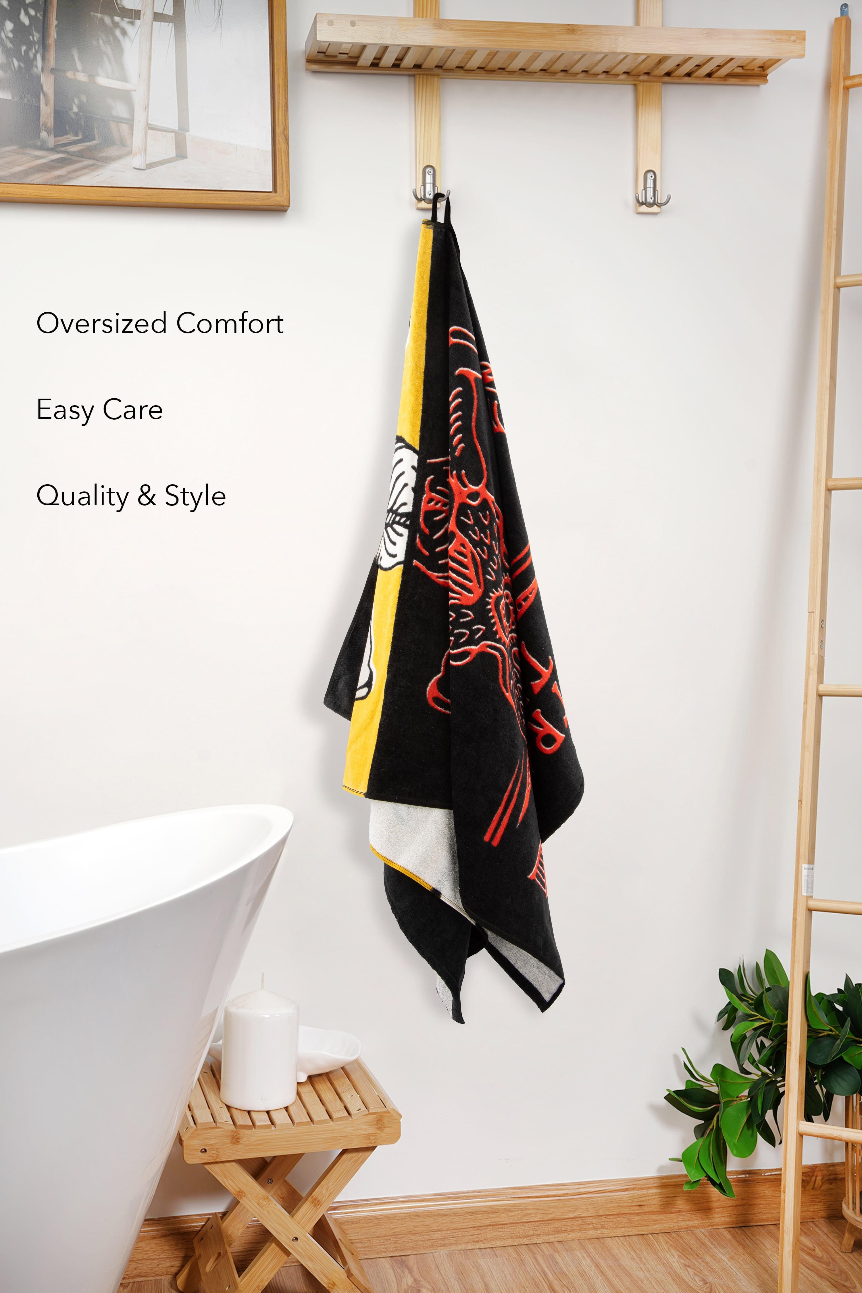 Stranger Things The Demogorgon 34" x 64" Oversized Bath Towel, Cotton, Red and Yellow, Netflix