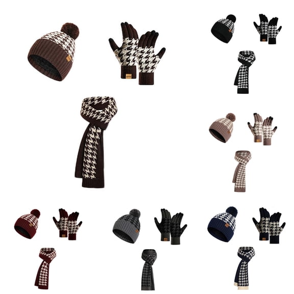 HNMKIU Knitted Scarf Hat Winter Warm Soft Textured Cold Weather Fashion Accessory Set Coffee - One Size