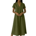 thumbnail image 4 of XiYing Robe d'Été, Combinaison-Robe Décontractée à Manches Courtes pour Femme, Col en V, Couleur Unie, Coupe Fluide Printemps/été, S-TTG,, 4 of 6