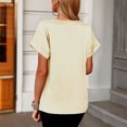 thumbnail image 4 of Estrela Camiseta de satén con cuello en V para mujer con bolsillo de manga corta cómoda y moderna camiseta informal para mujer Top Beige S, 4 of 6