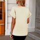 thumbnail image 4 of Camiseta Estrela de satén con cuello en V para mujer, camiseta informal de manga corta con bolsillo, cómoda y a la moda para mujer, Top Beige XXL, 4 of 6