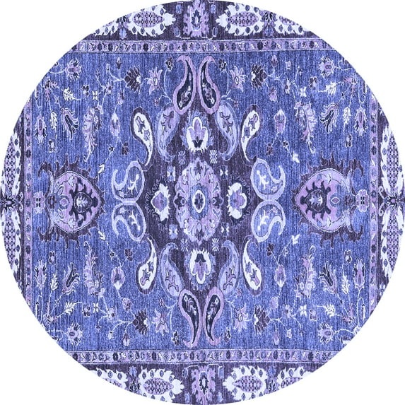 Ahgly Company Machine Washable Indoor Round Geometric Blue Traditional Area Rugs, 4' Round