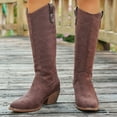 thumbnail image 2 of Wide Mid Calf Cowboy Boots for Women Winter Fall Solid Pointed Toe Chunky Stacked Heel Knee High Cowgirl Tall Boots, 2 of 7