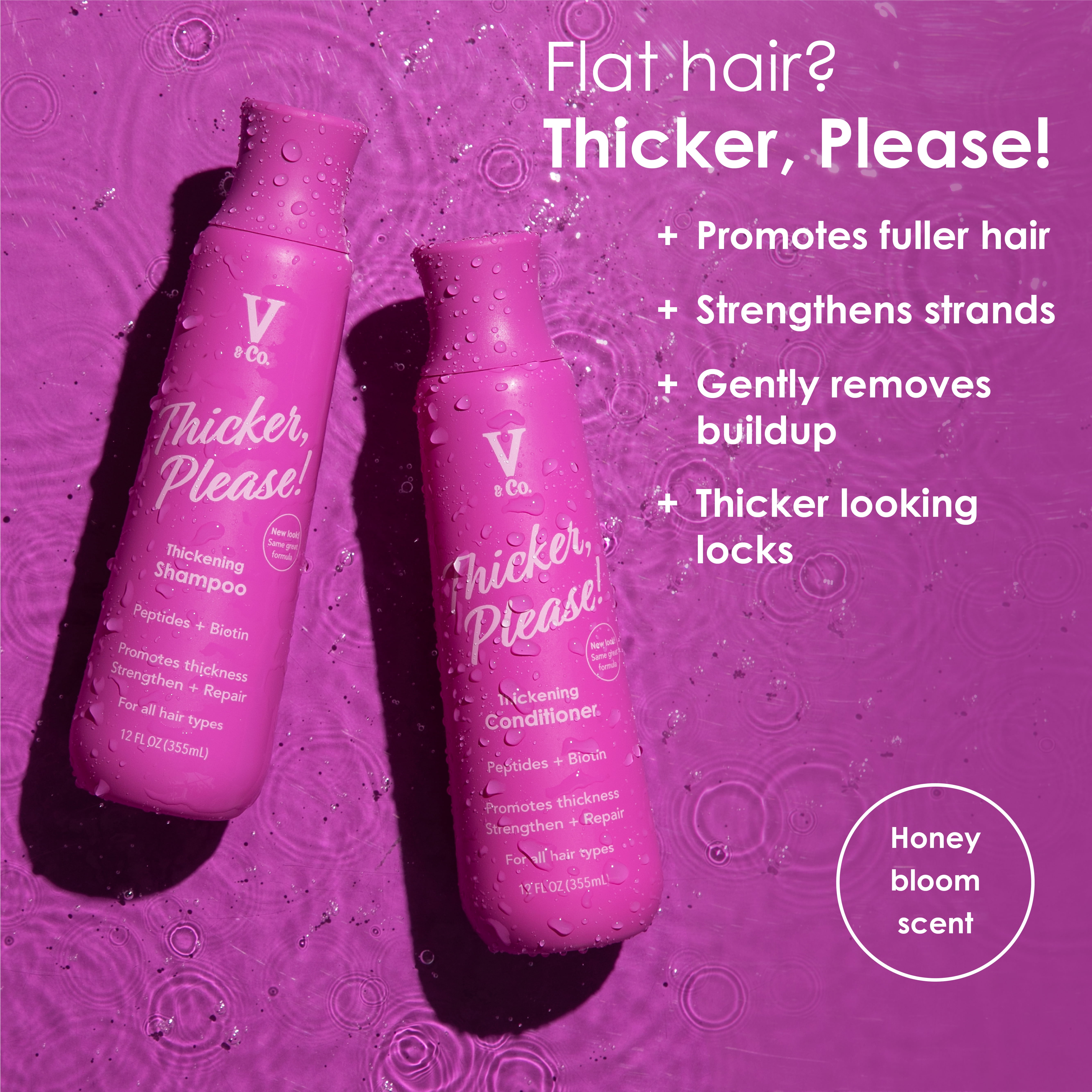 V&Co. Beauty Adults & Teens Thickening Shampoo with Peptide Technology, 12 fl oz,