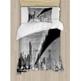thumbnail image 1 of NYC Duvet Cover Set Twin Size, Queensboro Bridge over East River at Night with Manhattan Skyline Black and White Photo, Decorative 2 Piece Bedding Set with 1 Pillow Sham, Multicolor, by Ambesonne, 1 of 3