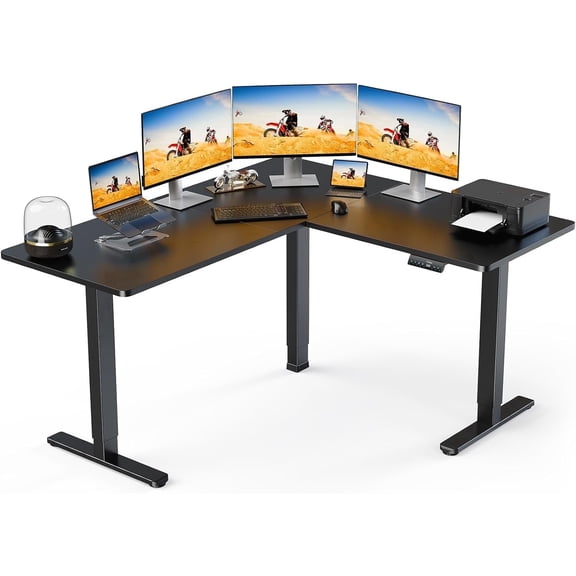 Kyspho L Shaped Standing Desk, 63" x 55" Electric Height Adjustable Sit Stand up Desk, Corner Computer Table for Home Office, Interchangeable Installation of Left and Right, Black