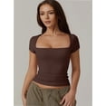 thumbnail image 6 of Women Square Neck Crop Top Short Sleeve T Shirts Slim Fitted Tops Cute Summer Basic Tees Trendy, 6 of 6