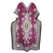 Mogul Women's Kaftan Beach Cover Up Pink Dashiki Print Nightwear Nightgown Evening Dress