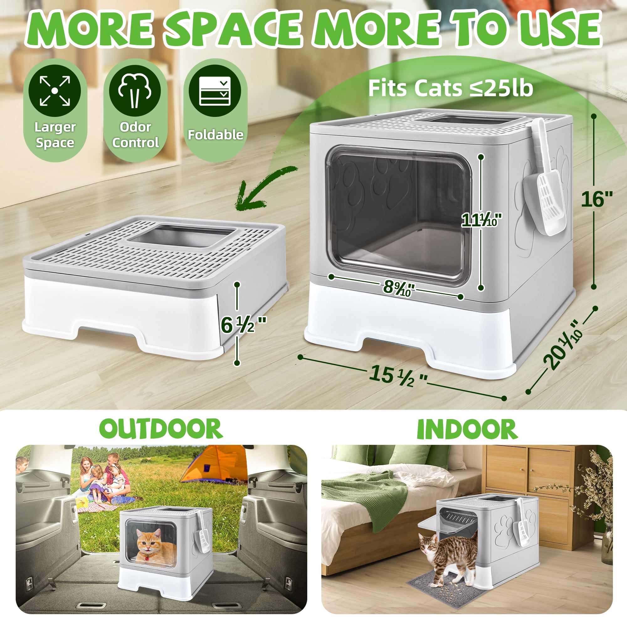 Upgraded Extra Large Cat Litter Box With Scoop, Plastic Standard Enclosed Litter Box, Upgraded Adjustable Door Cat Litter Box With Enlarged Drawer, Light Grey