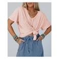 thumbnail image 5 of Womens Oversized Tshirts Knit V Neck Short Sleeve Tunic Tops Summer Casual Loose Fit Tee Shirts, 5 of 7