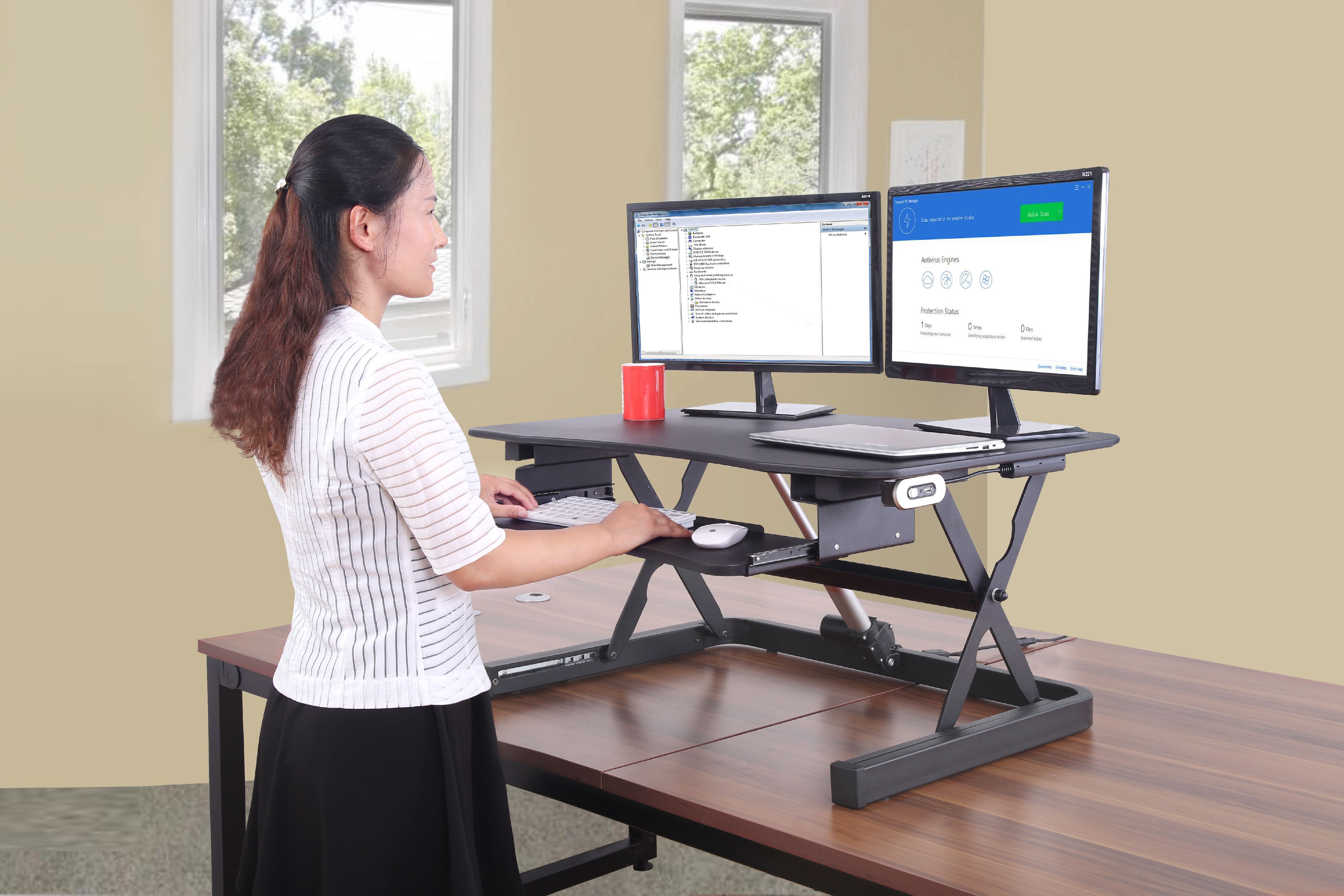 ApexDesk ZT Series Height Adjustable Sit to Stand Electric Desk Converter, 2-Tier Design with Large 36x24" Upper Work Surface and Lower Keyboard Tray Deck (Black) - image 3 of 8