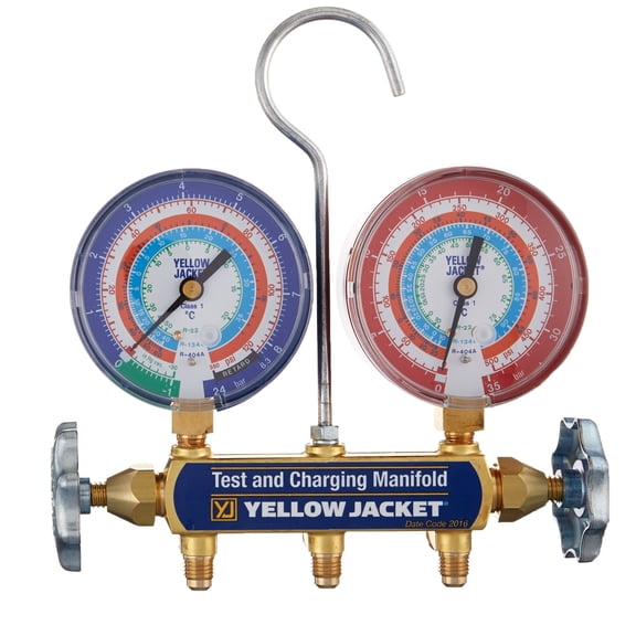 Yellow Jacket 41622 Manifold Only with 3-1/8" Color-Coded Gauges, bar/psi, R-22/134A/404A