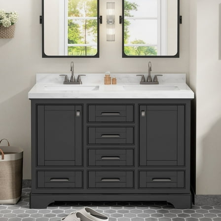 Eclife 48-Inch Fully Assembled Double Sink Bathroom Vanity with Engineered Marble Top