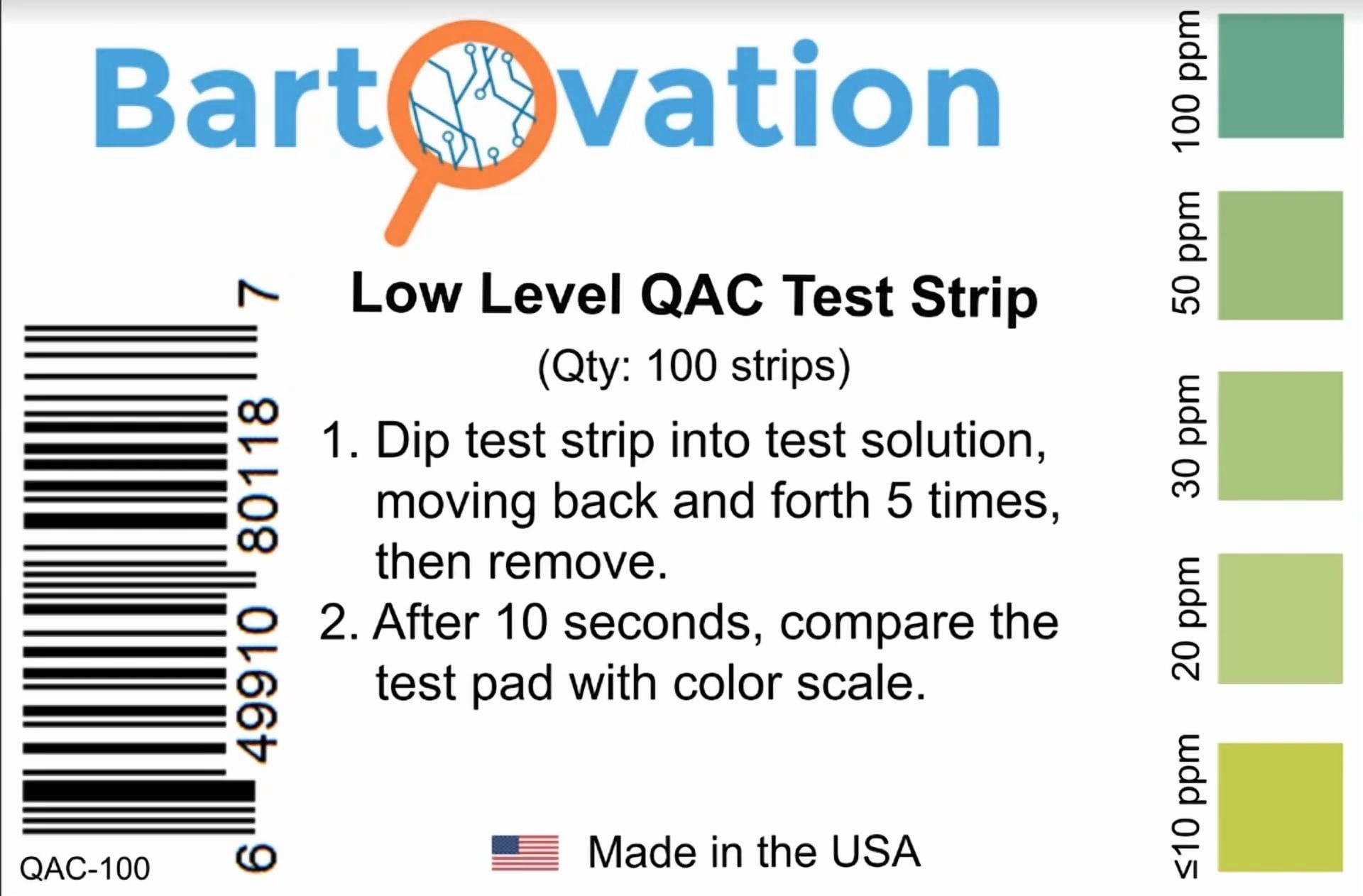 CRESTIN- Low Level Residual Quaternary Ammonium (Qac, Multi Quat) Test Strips, 0-100 Ppm