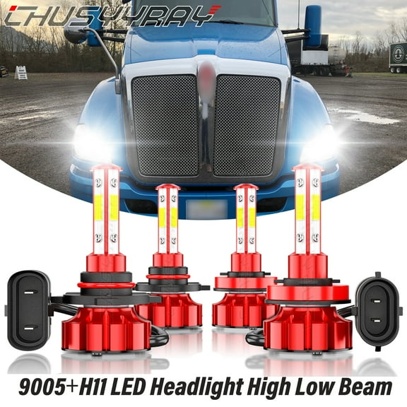 For Kenworth T680 T880 2013 2014 2015-2019 LED Headlight Bulbs 9005 High H11 Low Beam 6000K White 4x