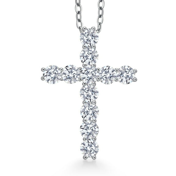 Gem Stone King Moissanite Cross Necklace | 925 Sterling Silver | 1.76 Cttw | 1 inch | Jesus Christian Religious Crucifix Jewelry Pendant Necklace for Women | with 18 inch Silver Chain