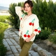 thumbnail image 7 of Women's Chunky Knit Tie-Front Cardigan with Cherry Pattern - Large, White, 7 of 7