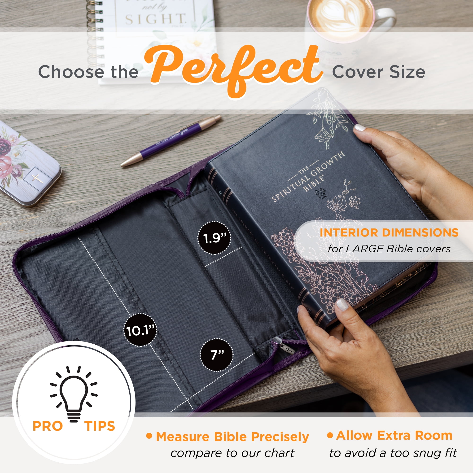 Christian Art Gifts Purple Faux Leather Bible Cover for Women  Faith Purple Paisley- Hebrews 11:1  Zippered Case for Bible or Book w/Handle, Large Christian Art Gifts