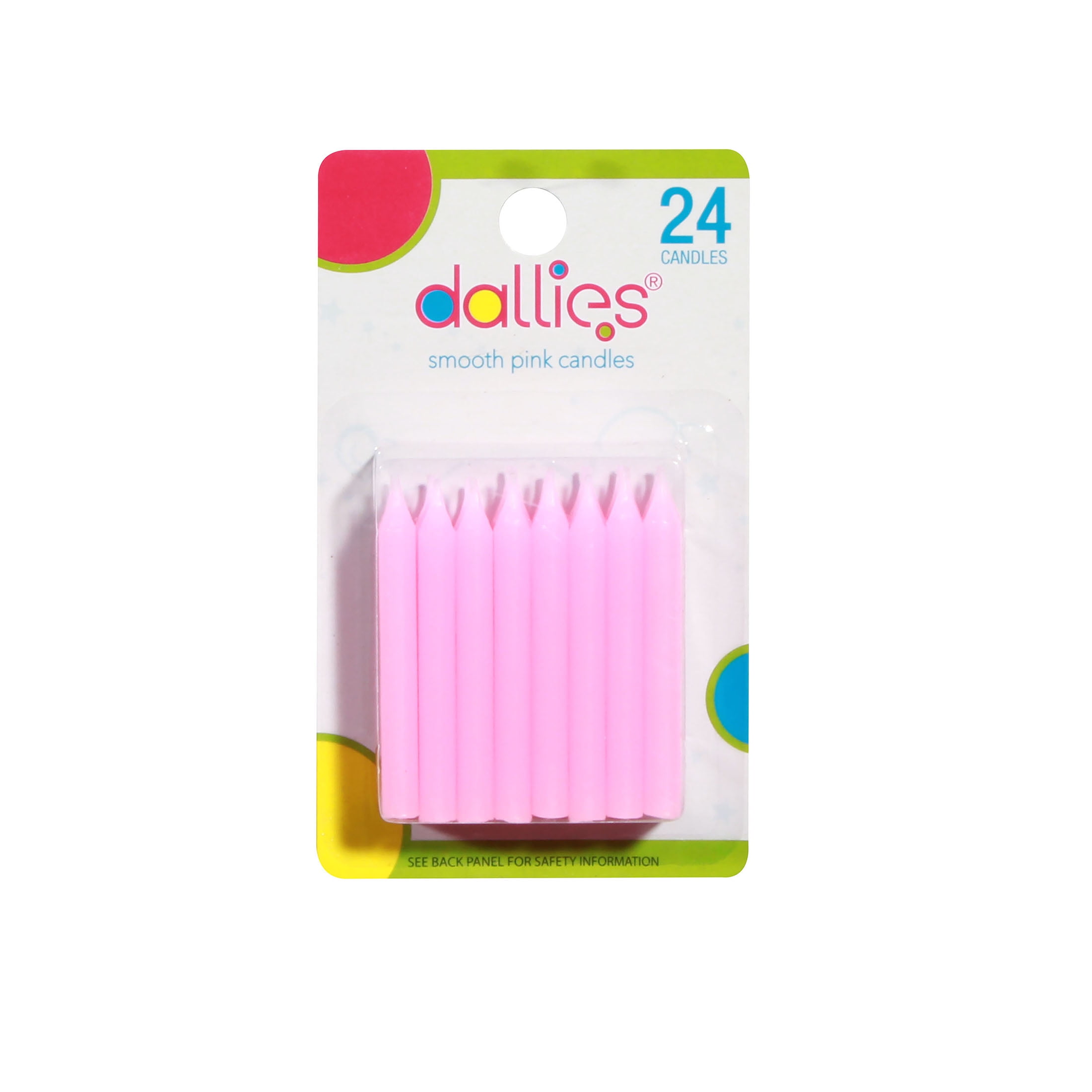 Dallies Smooth Pink Candles, 24 Birthday Candles