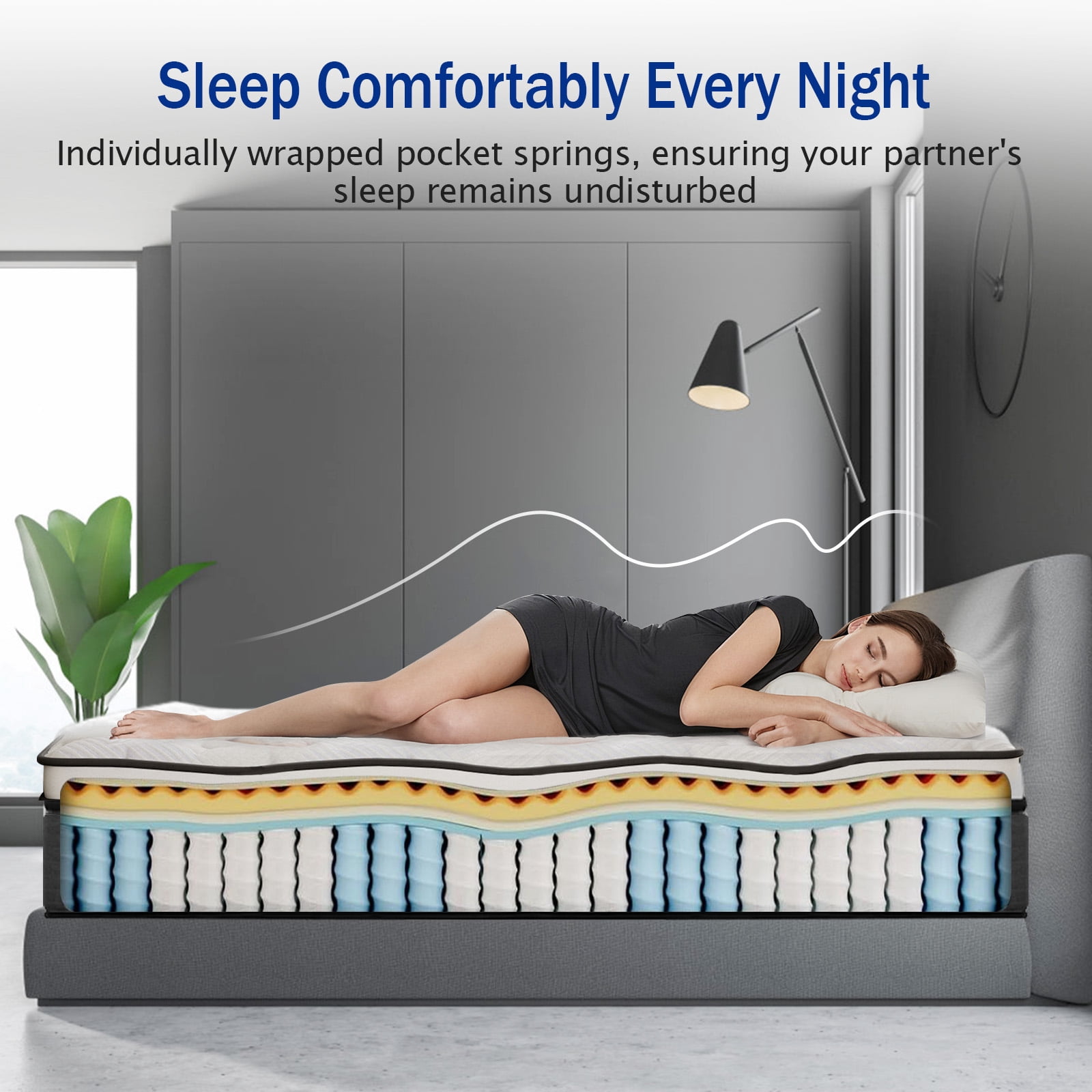 Dealnight 12" Queen Mattress in a Box with Cooling Gel Memory Foam and Individual Pocket Coils , Firm Hybrid Mattress for Adult and Children