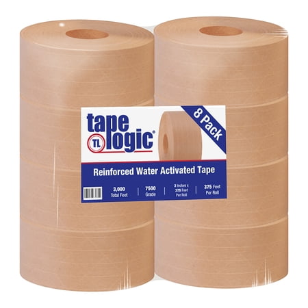 Tape Logic #7500 Reinforced Water Activated Tape 3" x 375' Kraft 8/Case T9067500