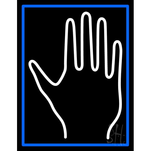 White Palm Blue Border LED Neon Sign 19" Tall x 15" Wide - inches Black Square Cut Acrylic Backing, with Dimmer - Bright and Premium built indoor LED Neon Sign for Storefront.