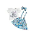 thumbnail image 1 of Seyurigaoka 3Pcs Girls Easter Outfit, Letter T-Shirt Tops + Rabbit Print Suspender Skirt + Headband, 1 of 8