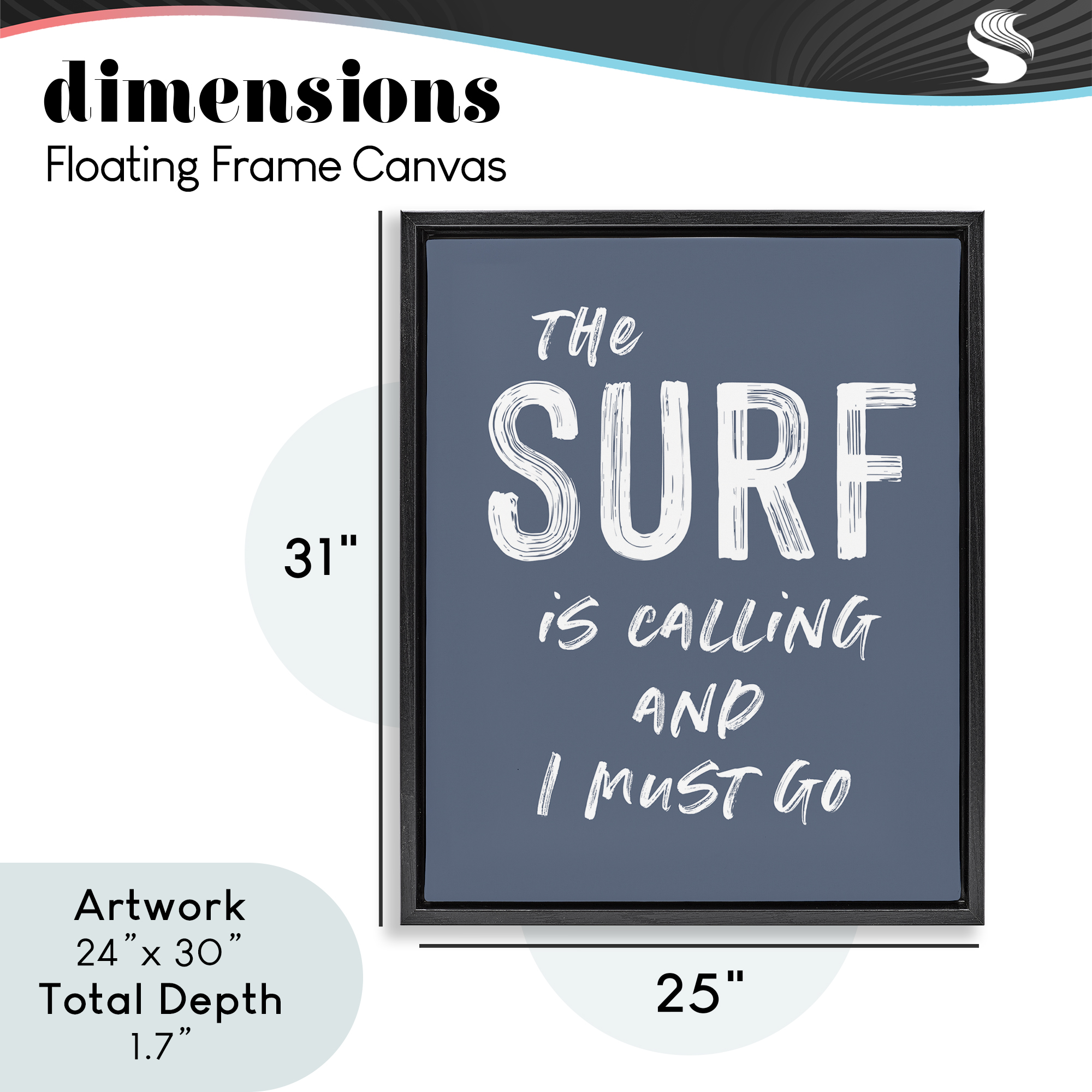 Surf Is Calling Must Go Black Framed Floater Canvas Wall Art, design by Lettered and Lined